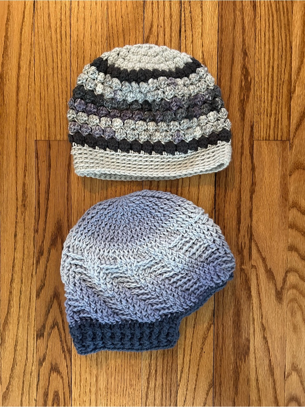 Handmade Crochet Beanie Duo - Light Blue & Navy Gradient
